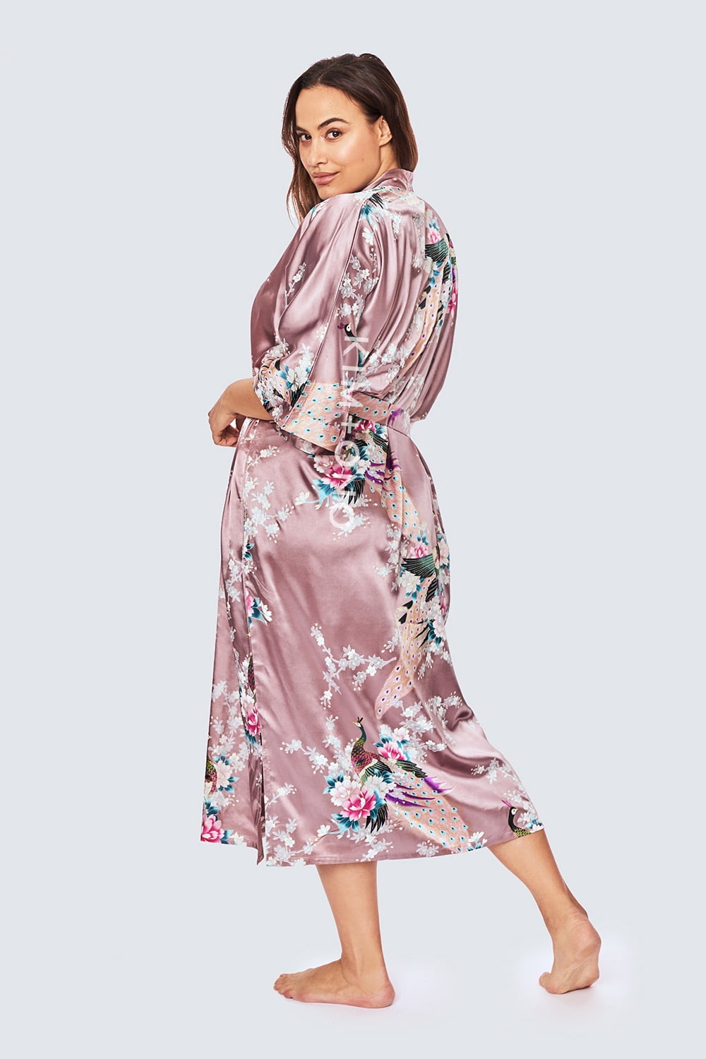 KIM+ONO Plus Size Short Kimonos Satin Robe for Women, Plus Size Japanese  Robe, Womens Kimono Robes - Floral - Peacock & Blossoms - Sapphire -  Walmart.com