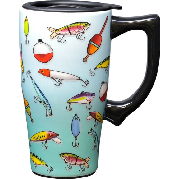 FISHING LURES 18 OUNCE CERAMIC TRAVEL MUG