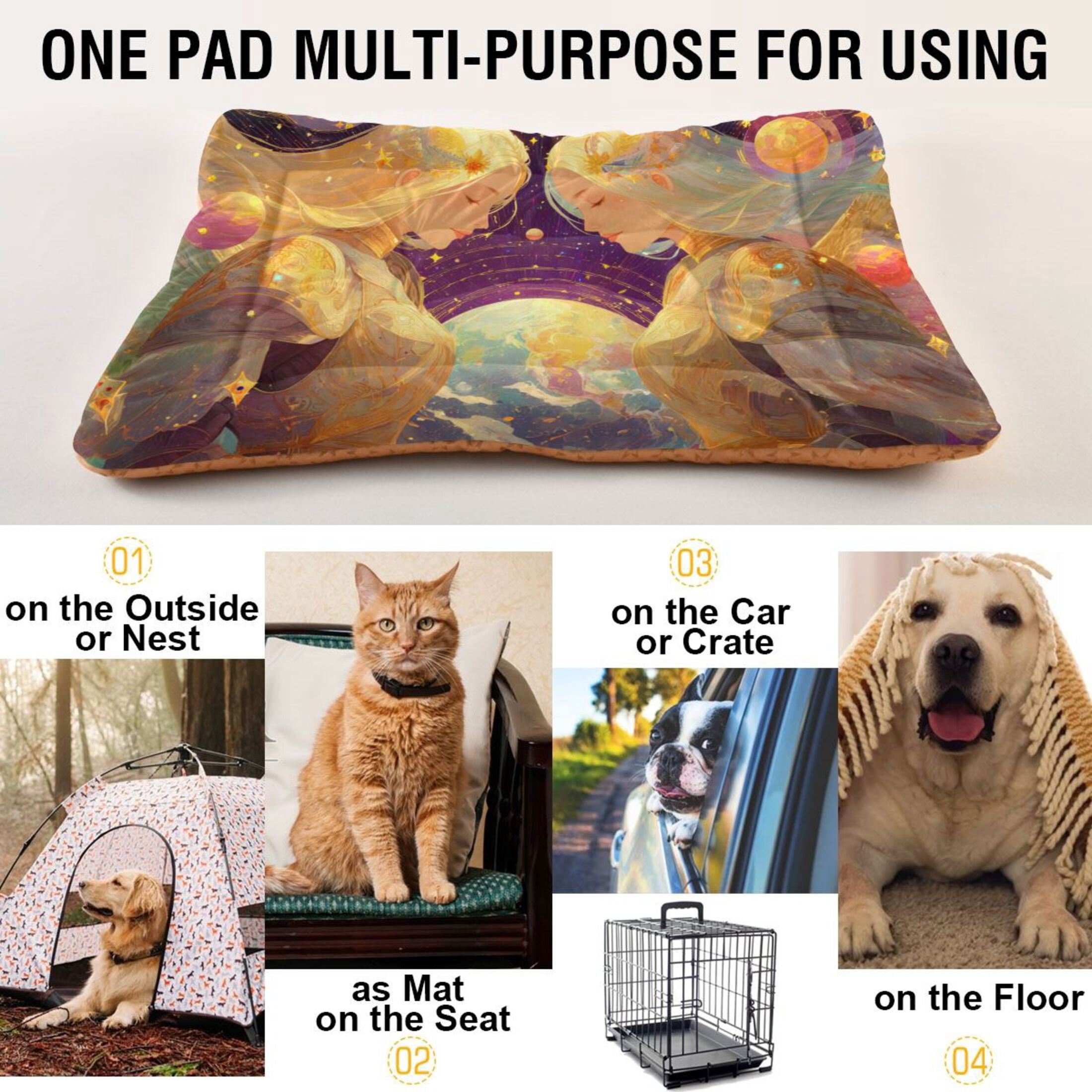 Cozy Mat Pet Bed Indoor Outdoor Warm Soft For Cat Dog Puppy(S/M) Colorful Light