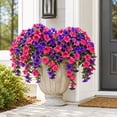 thumbnail image 5 of UV Resistant Artificial Petunia Bush Flower, Realistic Faux Petunia Floral Shrub, Outdoor Indoor Decor for Garden Patio Window Box Bonsaier Landscaping Home Decoration (Purple Blue Pink), Purple, 5 of 5