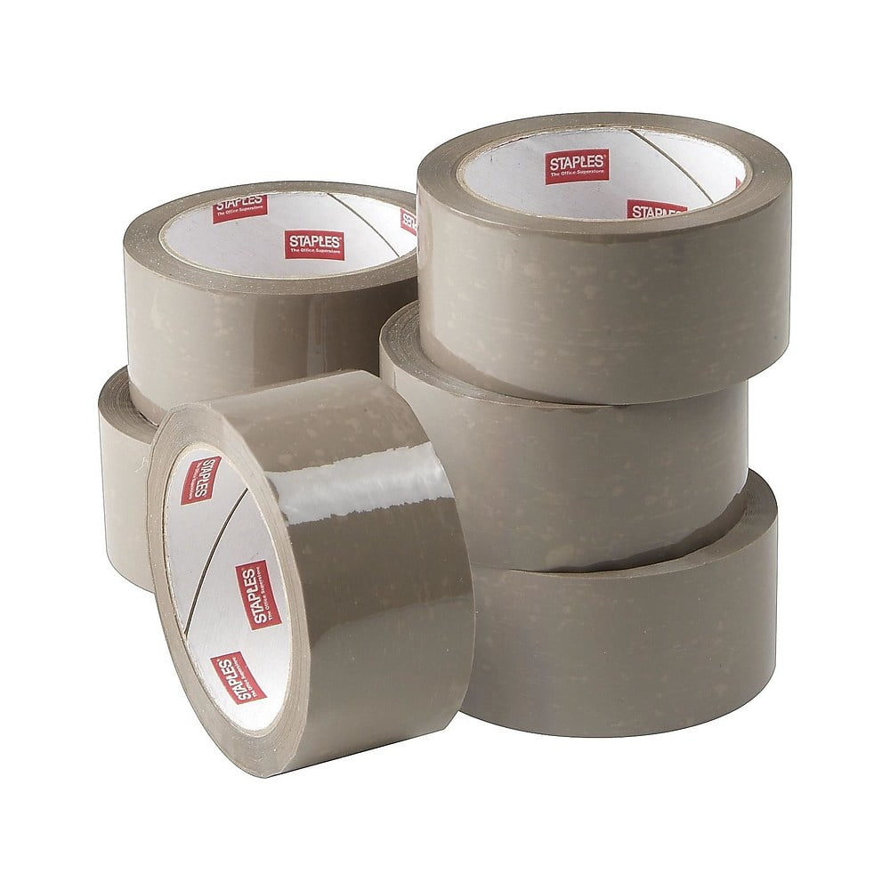 Staples Natural Rubber Packaging Tape 1.89" x 54.7 Yds Tan 6/Rolls