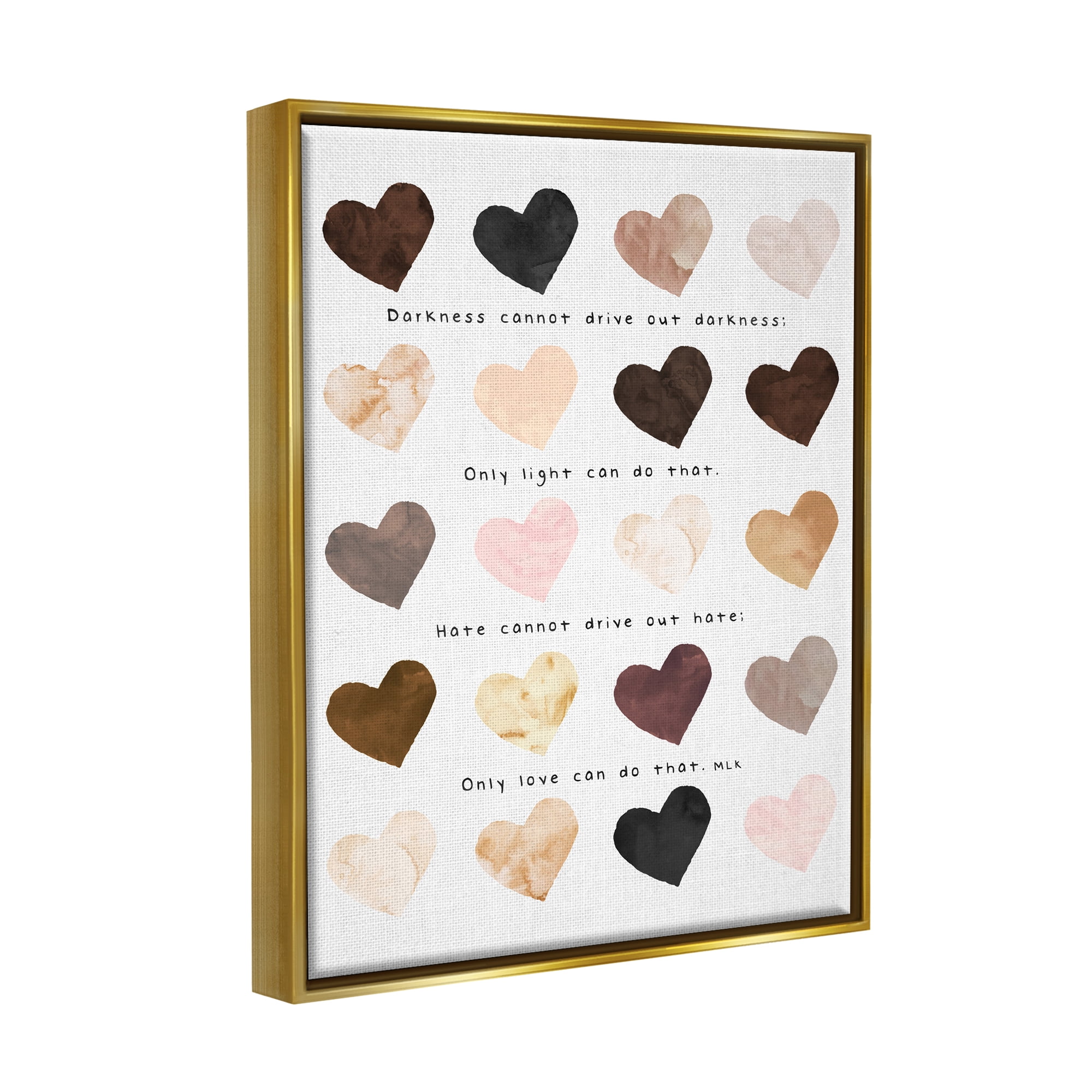 Stupell Industries Only Love Can Famous MLK Phrase Heart Pattern Metallic Gold Framed Floating Canvas Wall Art, 16x20, by Erica Billups