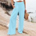 thumbnail image 2 of SwiftWear Women's High-Waisted Wide Leg Linen Pants with Adjustable Drawstring Cuffs, Plus Size Relaxed Fit Bohemian Flowy Casual Pants S-3XL, 2 of 9