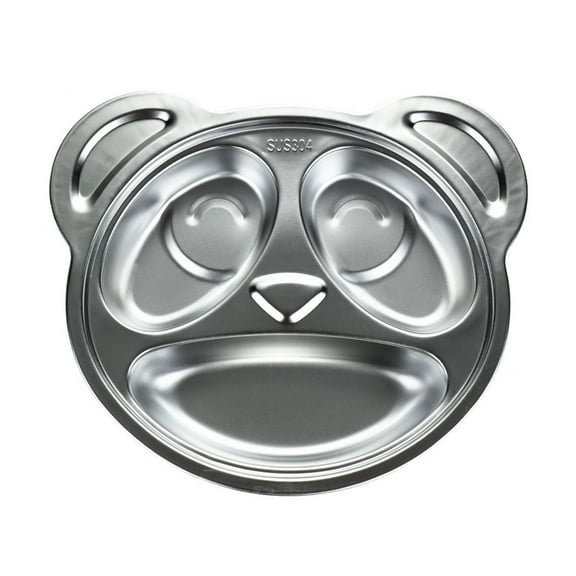 HEMOTON 1pc Stainless Steel Cartoon Children Dinner Plate Cutlery Compartment Drop Resistance Bear Shape Design