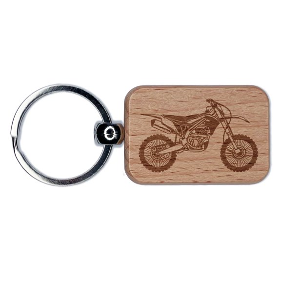 Dirt Bike Off Road Recreation Vehicle Rectangle Keychain Charm Tag - Engraved Wood