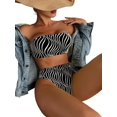 thumbnail image 3 of Bikini ZAFUL traje de baño tipo bandeau acanalado de corte alto sin tirantes para mujer, 3 of 9