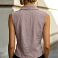 thumbnail image 4 of Women's Cotton Pleated Collared Tank Top Summer Trendy Button Down Sleeveless Blouses Elegant Work Office Tops Pink, 4 of 9