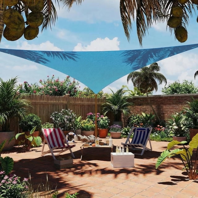 QinaQin Vela sombra triangular de 16 x 16 x 16 pies, toldo exterior con borde curvo, bloqueo UV de 95%, tela HDPE de 185 GSM e instalación sencilla para patio, jardín o terraza