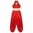 thumbnail image 3 of YiZYiF Casual Belly Dance Outfits for Kids Girls Sequins Sleeveless Mock Neck Keyhole Back Patchwork Red 12, 3 of 7