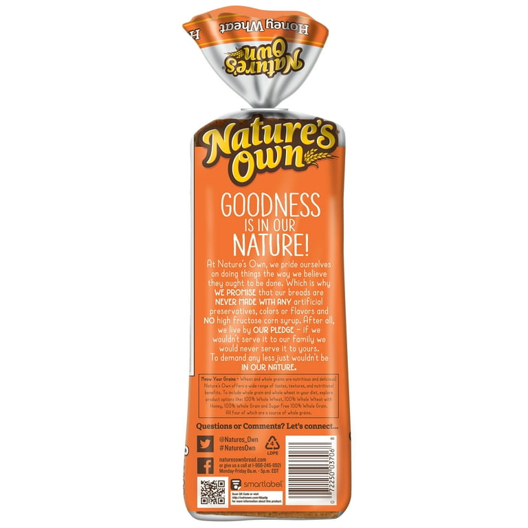  Nature's Own Honey Wheat Bread: 2-Pack of 20 oz Honey Wheat  Sandwich Loaves : Grocery & Gourmet Food