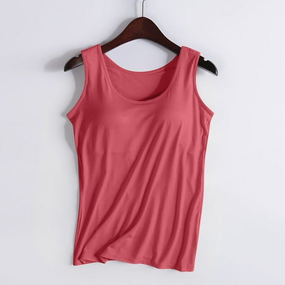 lcziwo Womens Tank Top with Built in Bra Modal Padded Camisole Yoga Bra Tanks Tops Wide Straps Sleeveless Workout Shirts Cotton Undershirt Holiday Sales Red L