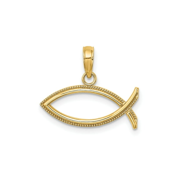 10k Yellow Gold Ichthys Fish Pendant Necklace for Men and Women, Christian Symbol Charm, Religious Faith Jewelry, Spiritual Accessory, Elegant Jesus Gold Piece