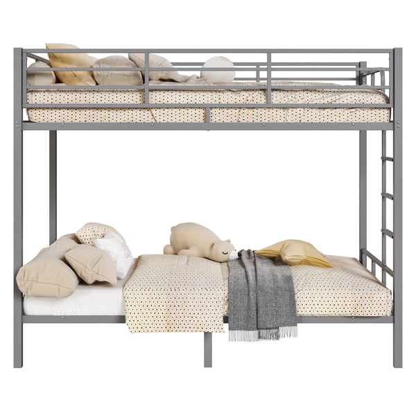 Alvantor Twin Over Twin Metal Bunk Bed with Side Ladder and High Guardrails, Gray