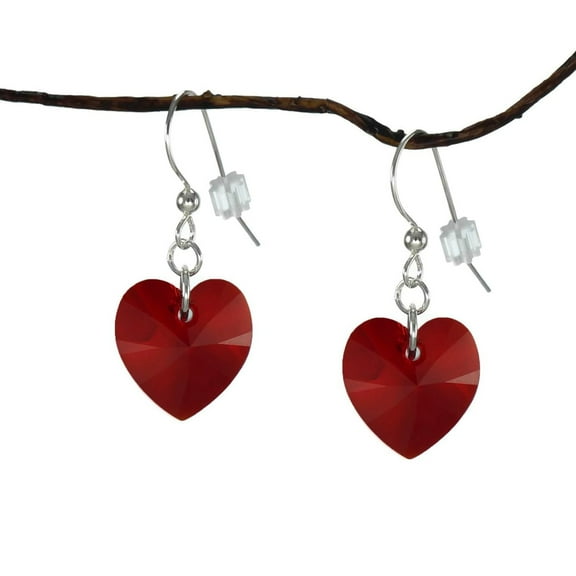 Handmade Austrian Crystal Red Heart Sterling Silver Earrings