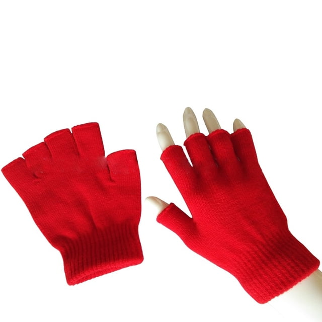 Gants Rouges Mitaines pour Hommes et Femmes Hiver Chauds Couleur Unie Gants Tricotés Demi-Doigt