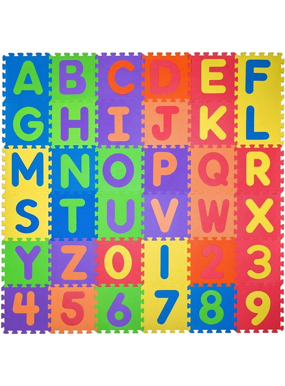 36 Tiles 4.7in Alphabet Play Mat For Kids Toddlers - Interlocking Foam Puzzles ABC & Numbers 0 To 9 Flooring Mat For Play & Exercise For Crawling Baby, Infant, Classroom, Toddlers, Kids, Gym Workout