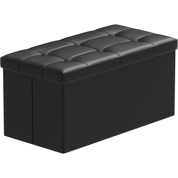 30 Inches Storage Ottoman Bench, Faux Leather Ottoman with Storage, Folding Bench Shoe, Foot Rest Stool, for Living Room, Black