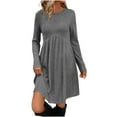 thumbnail image 3 of Horkkom Long Sleeve Sweater Dress for Women Crewneck Solid Color Fall Dresses Casual Mini Knit Dress with Pockets S, 3 of 10