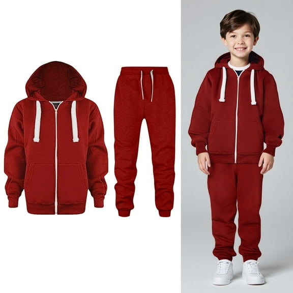 Kids Girls Boys Sweatsuit Set,2PC Long Sleeve Zip upRed Basic Hoodie and Active Jogger Pants Winter Clothes Kids Girls Trendy Clothes 5-6 Years