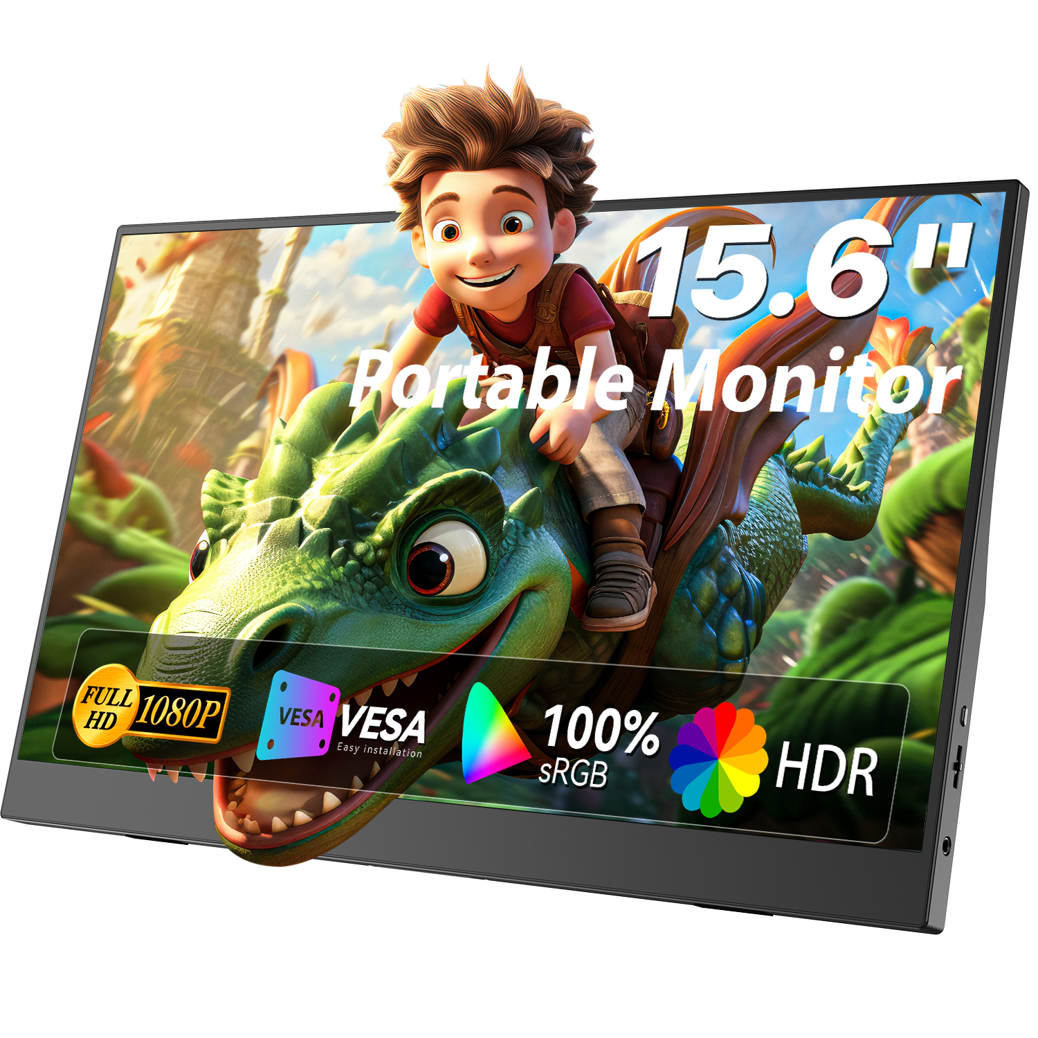 UPERFECT 15.6" 1080p 60Hz IPS HDR Lightweight Monitor with Mini HDMI USB-C & Kickstand, Black