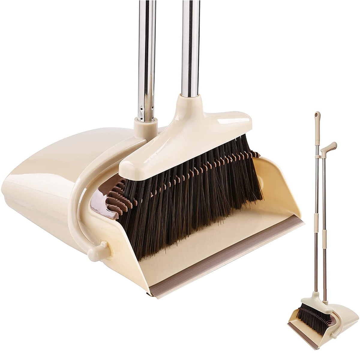 Long Handled Dustpan and Brush Set Strong Metal Handle Dust Pan with Floor Broom 
