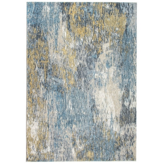 2â€™ x 7â€™ Blue Gold Abstract Painting Modern Runner Rug