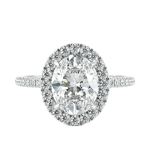 HeartsAndYou 3.5ct Oval Cut Moissanite Accent Engagement Halo Ring 18k White Gold over Silver