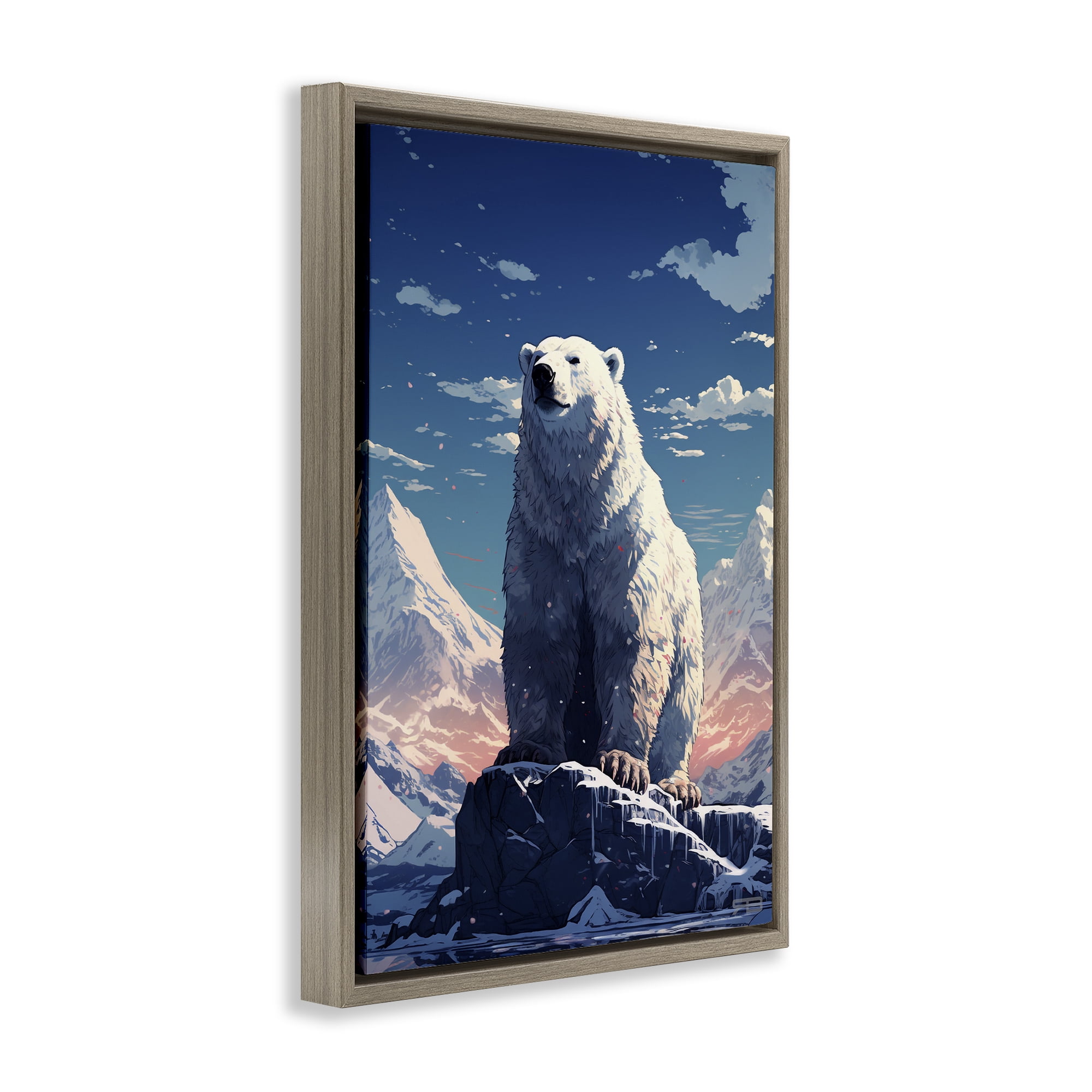 Stupell Industries Snowy Polar Bear Animals & Insects Painting Brown Floater Framed Canvas Art Print Wall Art, 17 x 25