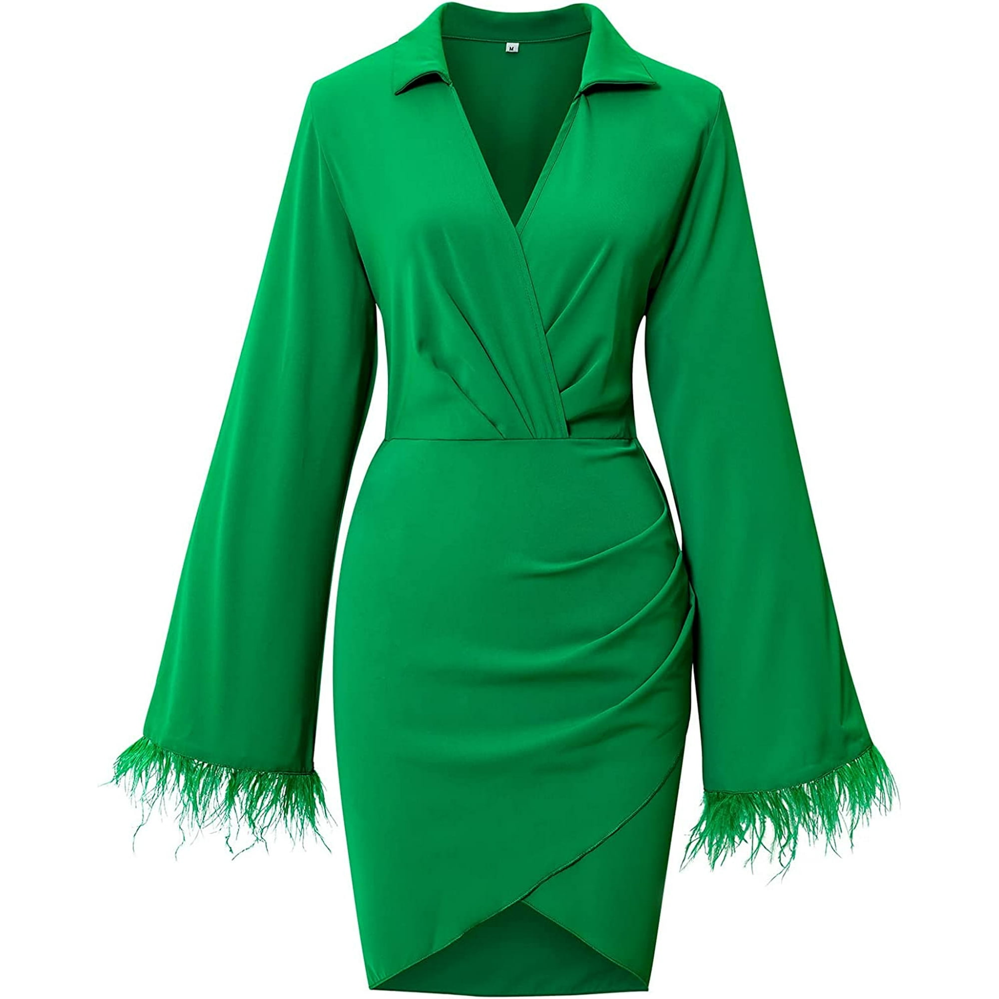 Flare Sleeve Dress, V Neck Low Cut Dress for Daily Leisure for