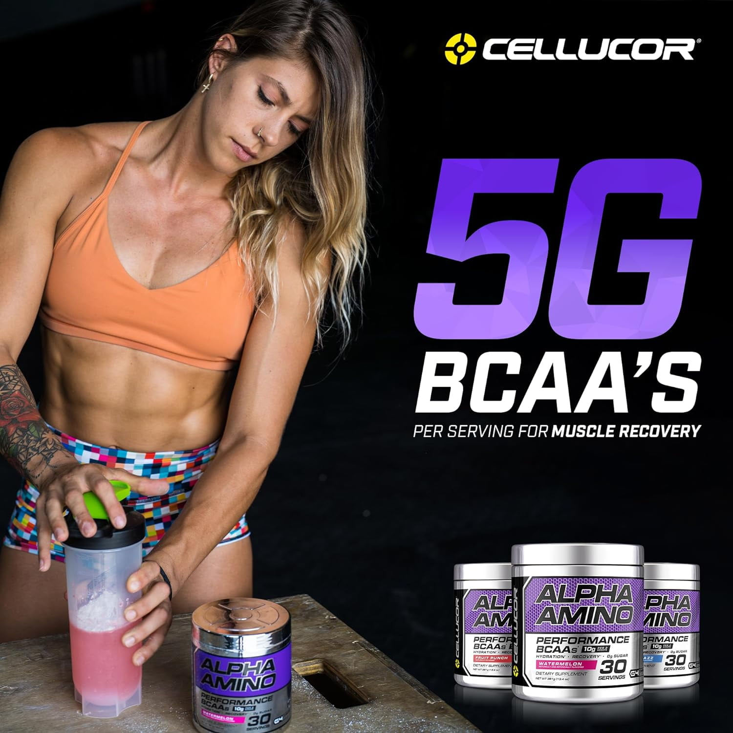 Cellucor Alpha Amino Powder + Fruit Punch + EAA & BCAA + Electrolytes +  Recovery + 30 Servings
