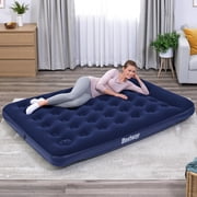 Bestway: Queen Flocked Air Bed - Blue - Inflatable Mattress, 80 x 60 x 8.5, Velvety Sleeping Surface, Coil Beam Support Construction, Indoor-Outdoor
