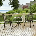 thumbnail image 3 of Garvee Cast Aluminum Patio Bistro Set with Umbrella Hole, 3 Piece Outdoor Bistro Set Rust-Resistant, Patio Table and Chairs, Outdoor/Indoor Use, for Garden,Backyard, Patio Balcony, Bronze, 3 of 9