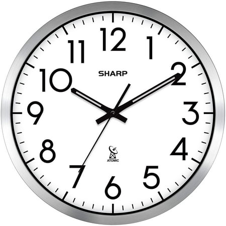 Atomic Analog Wall Clock - 12 Silver Brushed Finish Sets Automatically- Battery Operated Easy to Read Use– Modern Design and Style