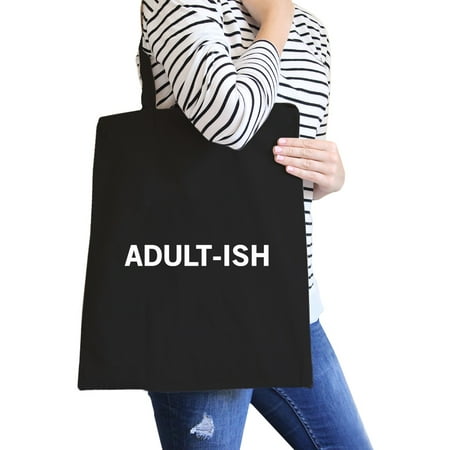 Adult-ish Black Canvas Bag Trendy Varsity Tote For College (Best Totes For College Students)