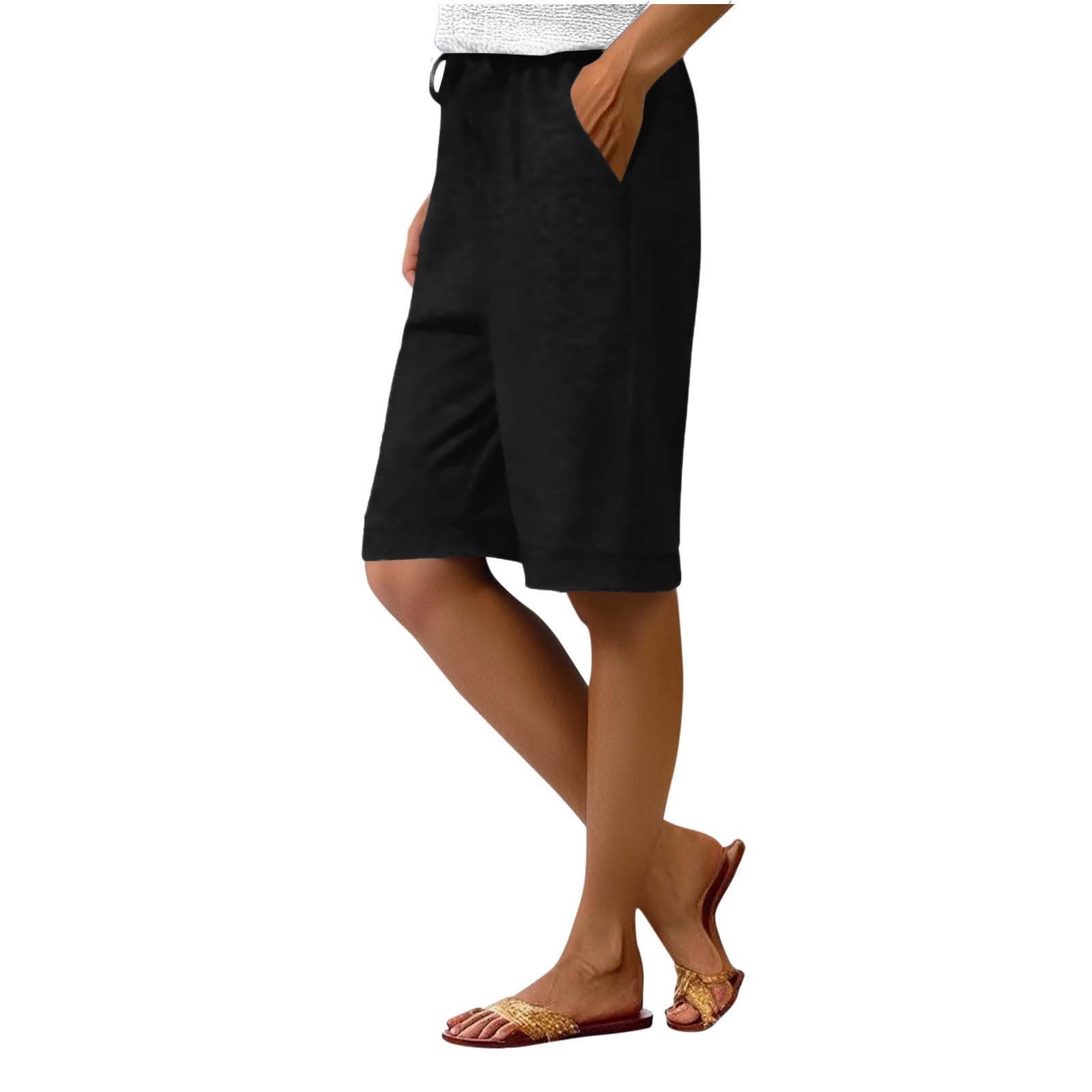 Pantalon Capri Femme été - Coton Et Lin - Taille Haute élastique - Coupe Large Décontractée - Pour Plage Ou Ville - 12