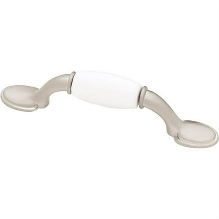 Satin Nickel Drawer Pull w/ Ceramic 3" L-P50011C-WSN-C5