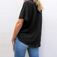 thumbnail image 3 of tklpehg Womens T Shirt Short Sleeve Summer Loose Ladies Tops Short Sleeve Tops Leisure Fashion V-Neck Button Tees Shirts Plain Colored Shirt Black 8(L), 3 of 7