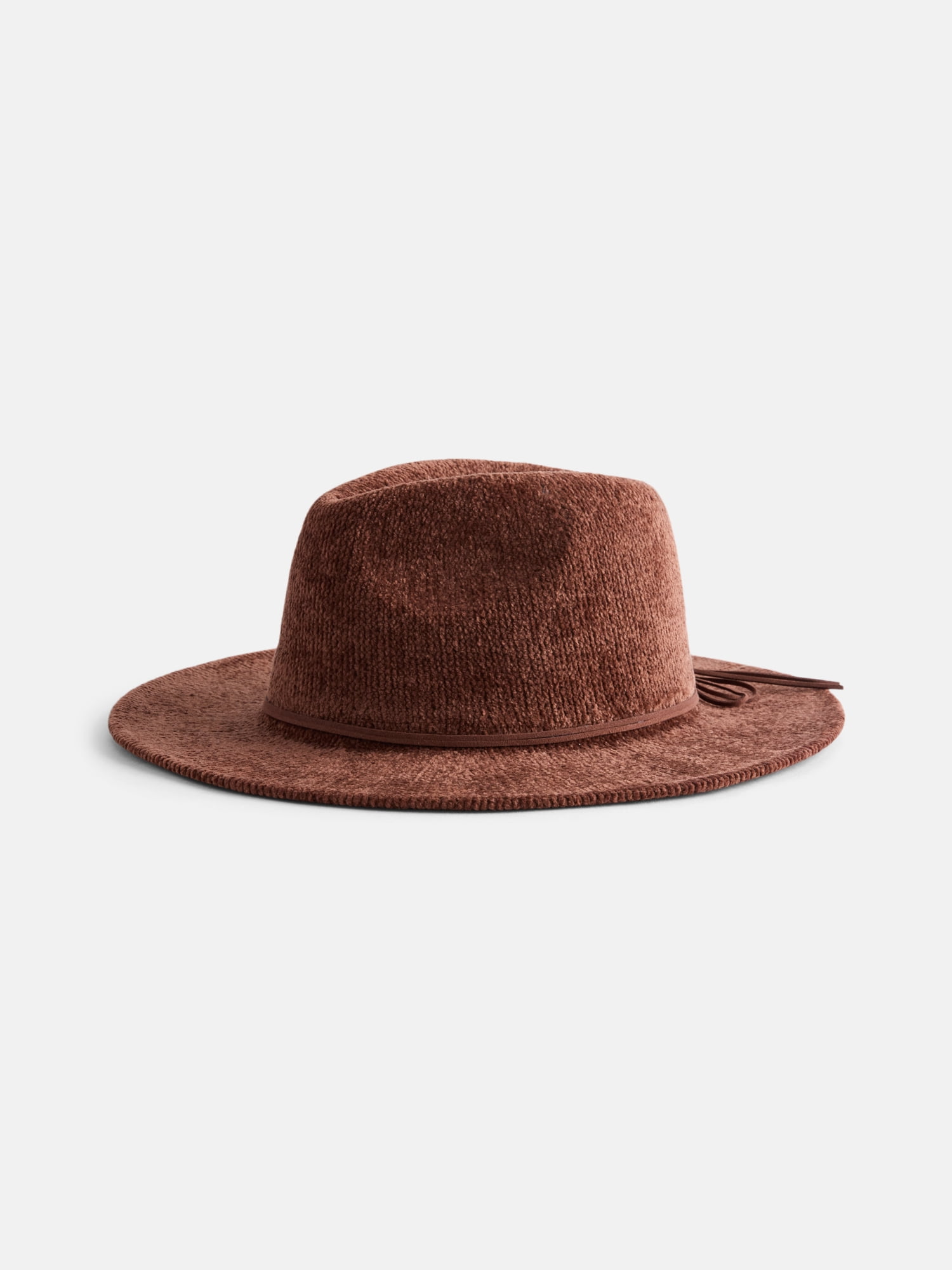 Time and Tru Women's Chenille Fedora with Trim, Brown