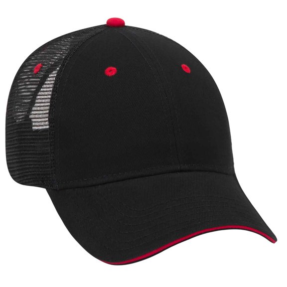 Wholesale 12 x OTTO CAP 6 Panel Low Profile Mesh Back Trucker Hat (030302 - Blk/Blk/Red) (OSFM - Adult)