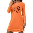thumbnail image 2 of Long Sleeve Dress for Women Heart Printed Soft Cotton Pajamas T-shirt Mini Dresses Nightgown Fall Casual Dress (XL, Orange), 2 of 6