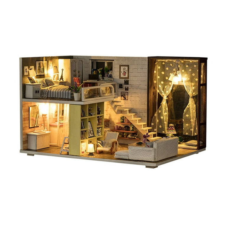 DIY Wooden House Assemble Dollhouse Kit Wooden Miniature Doll