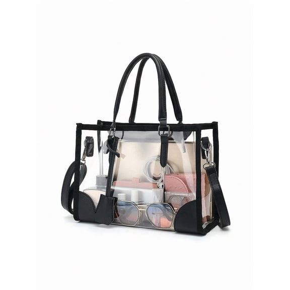 Clear Bags For Women, Clear Tote Bag Stadium Approved Clear Shoulder Bag, Clear Handbag With Zippers & Adjustable Strap