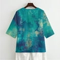 thumbnail image 5 of Xoenoiee Paint Splatter Print Womens 3/4 Sleeve Tops Cotton Linen Shirts V Neck Lace Casual Loose Fit Blouses Button Down Boho Tees, Size S, 5 of 7