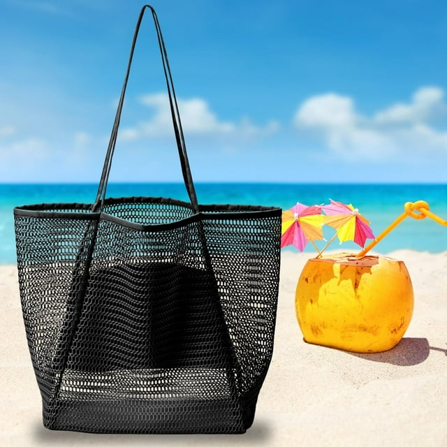 EIMELI Sac Fourre-Tout en Maille 23 L Sac de Plage Sac Bandoulière Extra Grand Sac Réutilisable Sac de Magasinage Imperméable Anti-Sable Sacs Bandoulière de Base avec Sangle d'Épaule Robuste pour Femmes Vacances Plage Pique-Nique Voyage