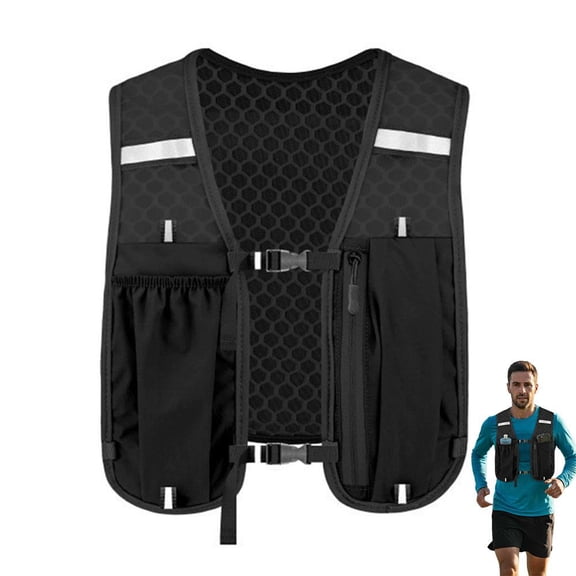 Running Vest Phone Holder, Reflective Running Chest Pack, Adjustable Chest Straps Running Hydration Vest, Lightweight Reflective Hydration Backpack for Men & Women - Black