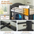 thumbnail image 5 of Mabor Twin Size Low Loft Bed with 6 Storage Drawers,Twin Loft Bed with Bookcase & LED Lights, Upholstered Headboard, Secret Play Space, Metal Bed Frame with Safety Guardrail & Inclined Ladder,Black, 5 of 9