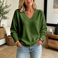 thumbnail image 5 of Dwellite Womens Knit V Neck Sweater Long Sleeve Fall Tops Lightweight Basic Pullover Tops Army Green M, 5 of 6