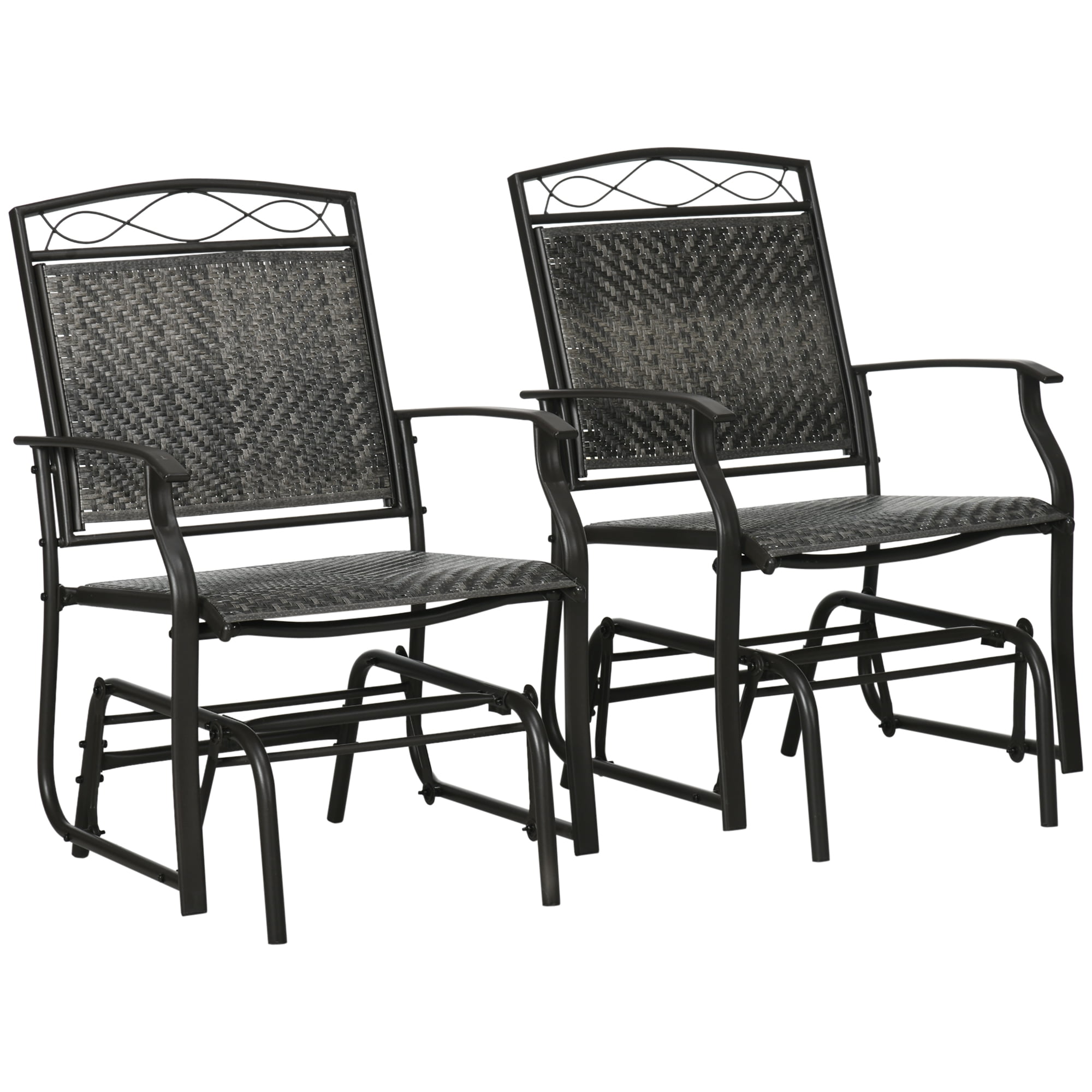 Outsunny Outdoor Glider Chairs, PE Rattan Patio Porch Rockers, Gray