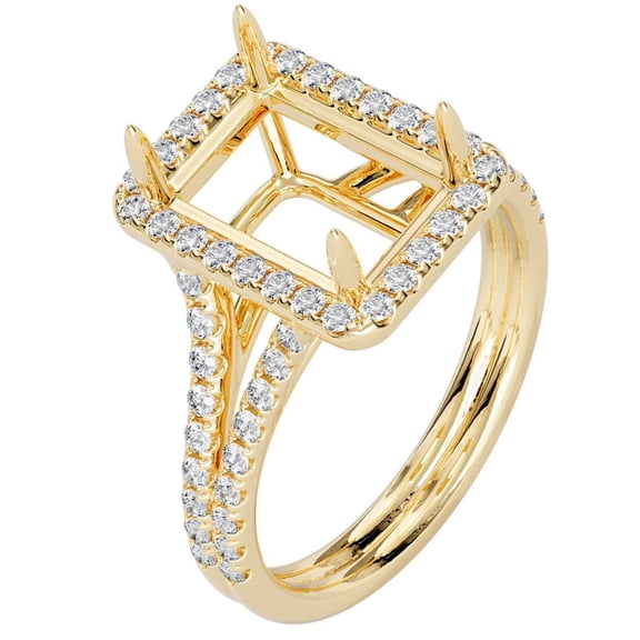 PEORA 14K Yellow Gold G-H/VS Lab Grown Diamond Semi Mount Ring Setting, Fits 9x7mm Emerald or Radiant Cut, 0.50 Carat total, Size 9.5