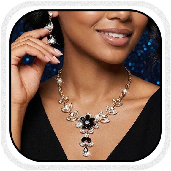 DESIGNICE Gold Jewelry Set Rhinestone Necklace Earrings Sets Wedding Prom Indian Flower Costume Jewelry for Women and Brides